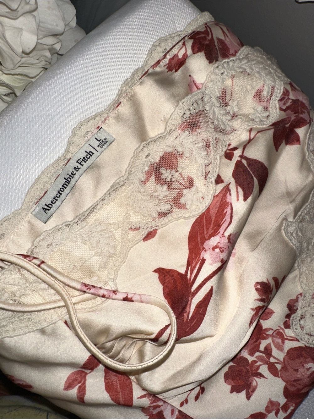Abercrombie & Fitch Cream Slip with Rose-Red Floral Print midi dress